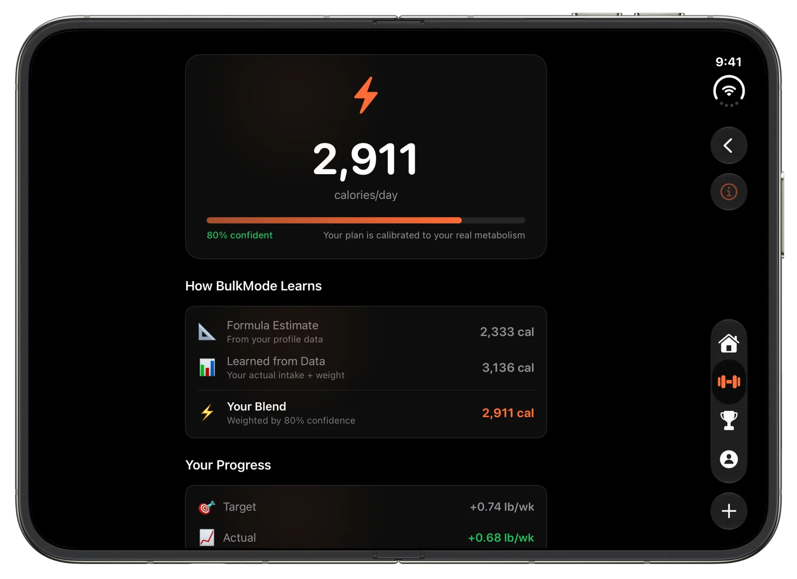 Your Metabolism on an open iPhone Duo: 2,911 calories a day, learned from your own data